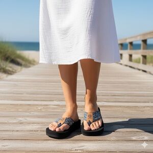 Yellow Box Black and Blue Patterned Sandals